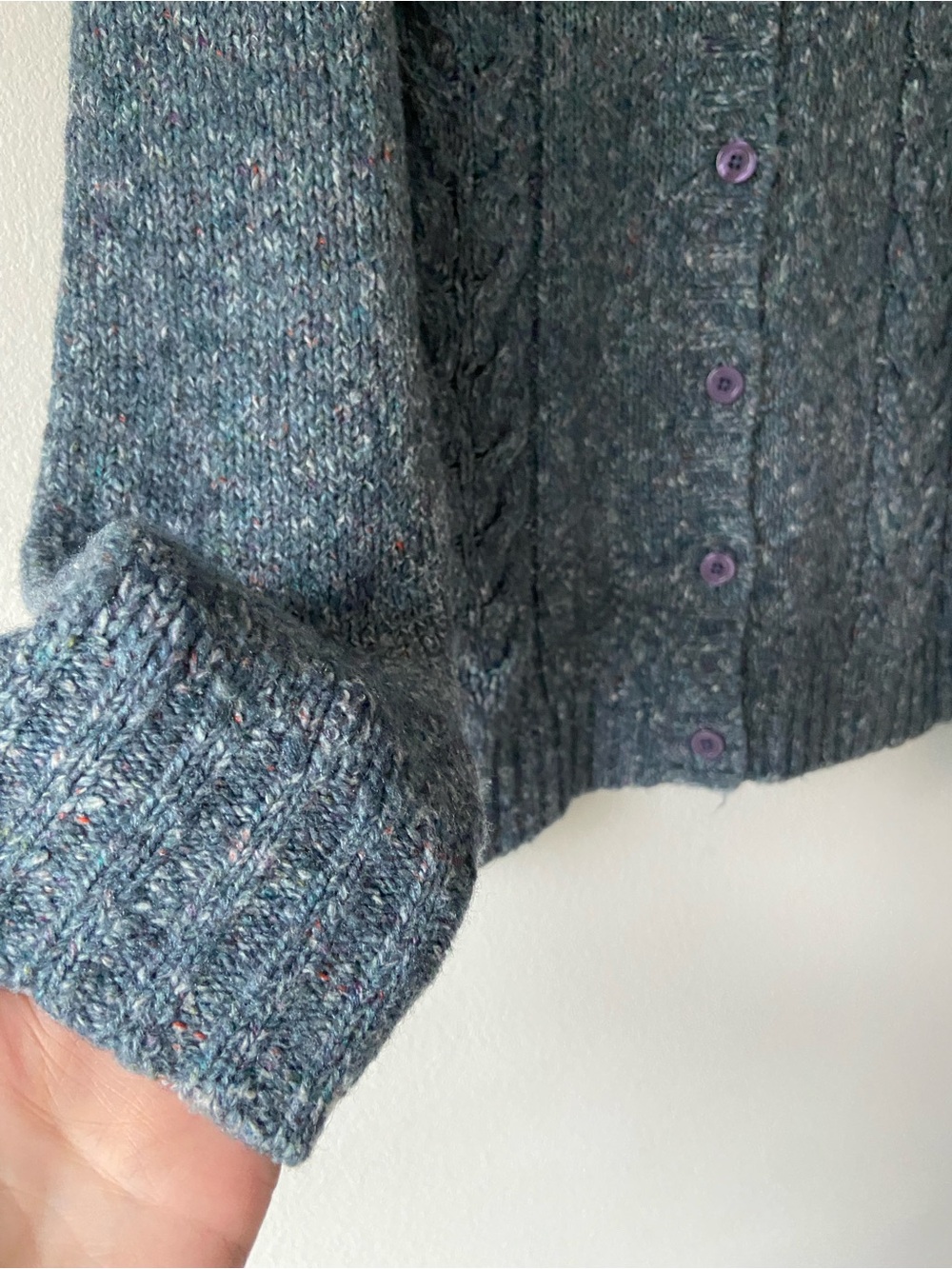 L.L.Bean Wool Blend Cable Knit Cardigan Sweater Blue Size M - Picture 4 of 10
